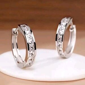 Certified 3ct.Moissanite Small Diamond Huggie Hoop  18 White Gold Plated